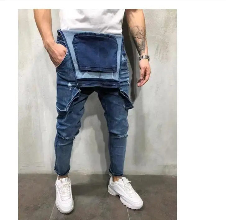 2024 Men's Ripped Denim Overalls