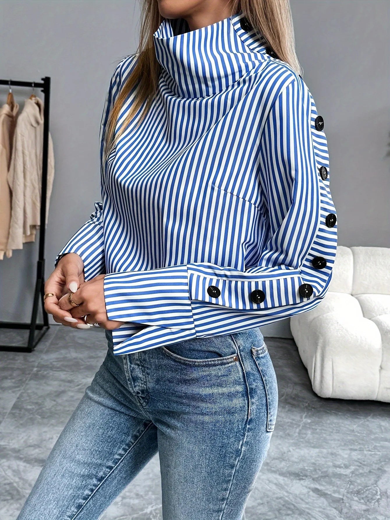 Spring Shirt New Stripe Long Sleeved Top For Women Elegant Office Lady Spliced buttons Pullover Woman Blouse 2025 Blusas