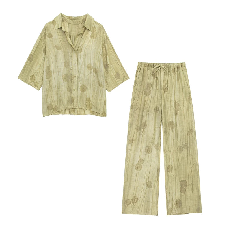 Women's Jacquard Shirt and Pants Set Casual Chic