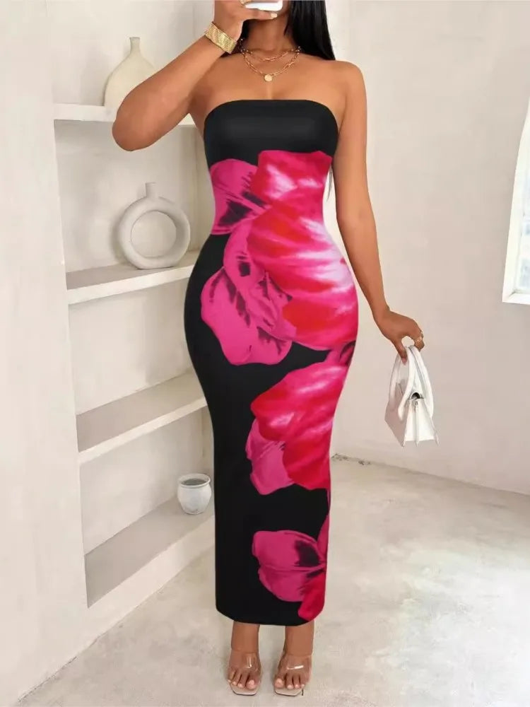 New Women's Dresses Summer Vintage Strap Casual Slim Elegant Evening Sleeveless Night Ruffles Sexy Maxi Long Dress Vestidos Sexy
