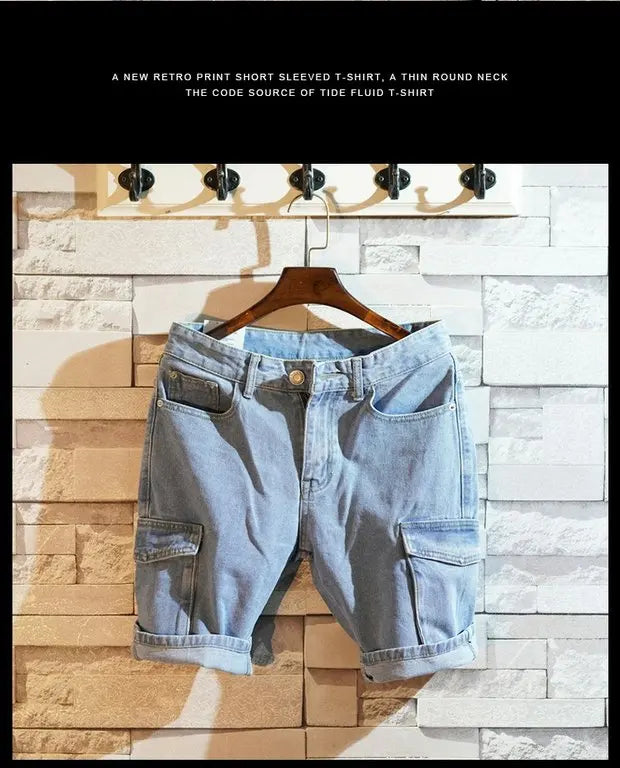 Summer 2025 Light Blue Ripped Cat Whisker Patch Letter Print Slim Denim Shorts Teenagers Jeans Boys and Girls Cowboy Short Pants