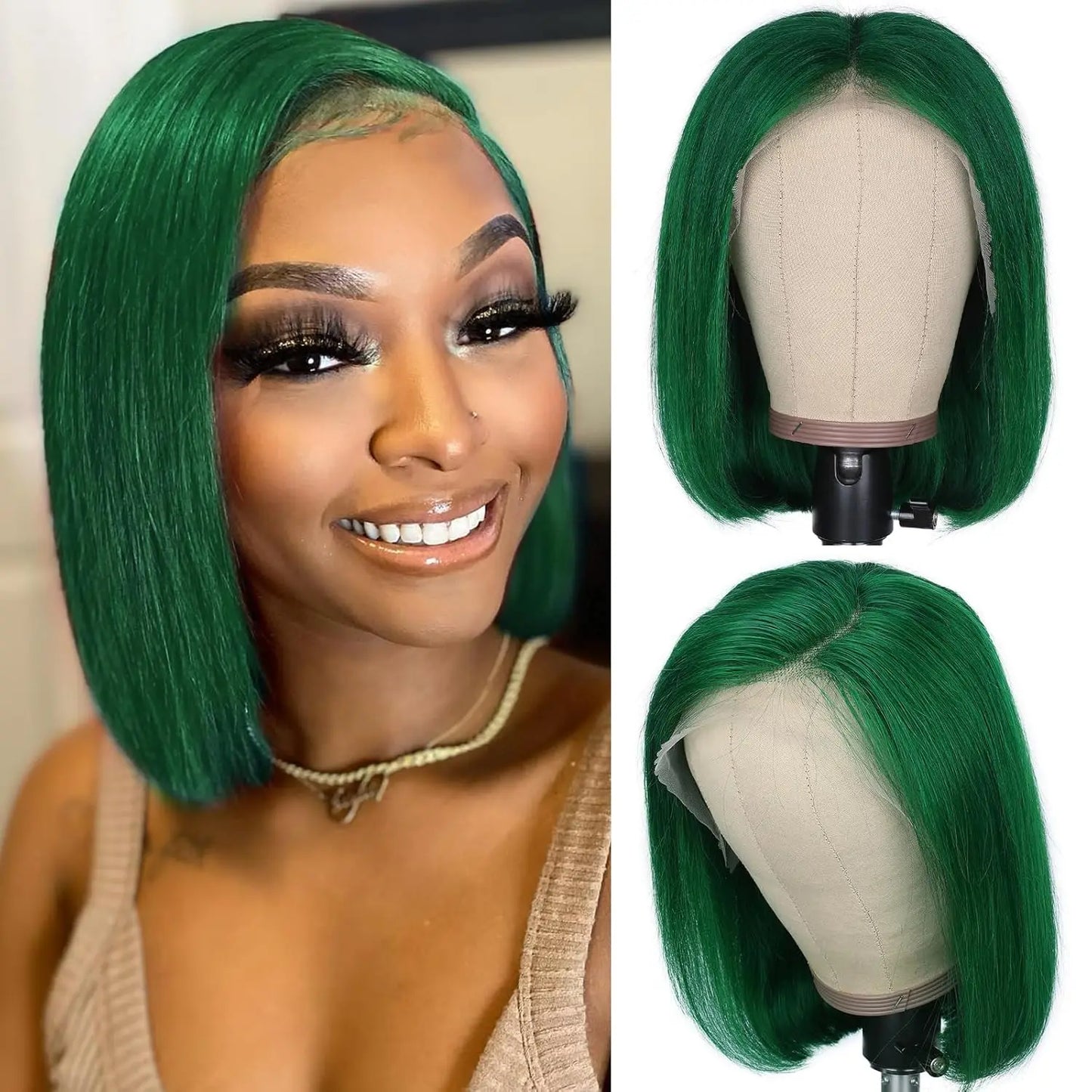 Mint Green Bob Wig Human Hair 200% Density 13x4 Transparent Straight Lace Front Wigs Pre Plucked with Baby Hair for Black Women