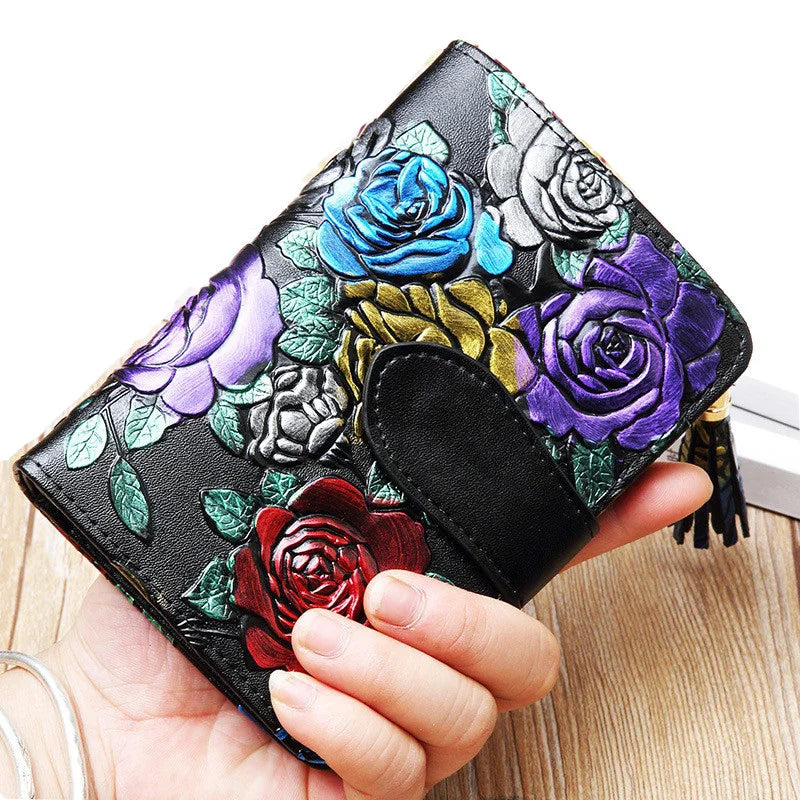 Floral Purse Short Women 2025 New Small Wallet Women Cards and Coins Cow Leather Purse Bag