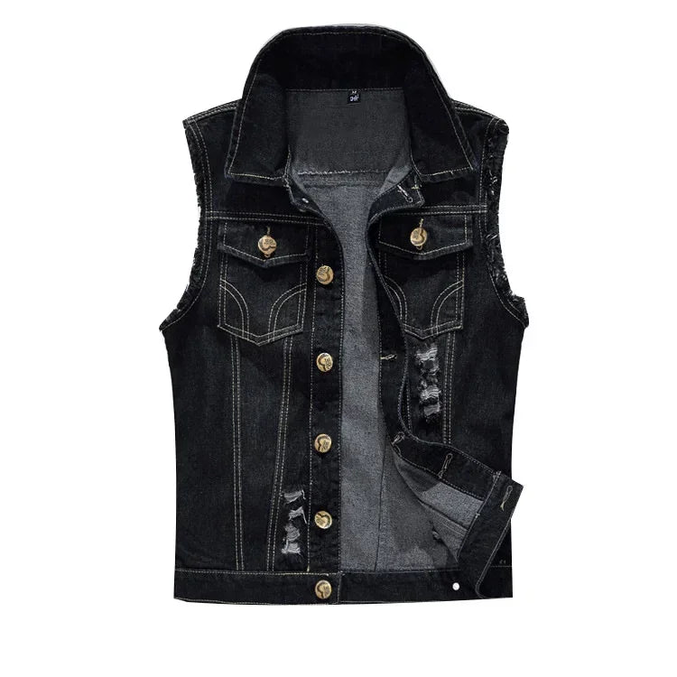 2025 Men's Fashion Jeans Sleeveless Jacket Vest Male Black Blue Denim Jeans Vest Man Cowboy Outdoors Waistcoat Mens Jacket Vest