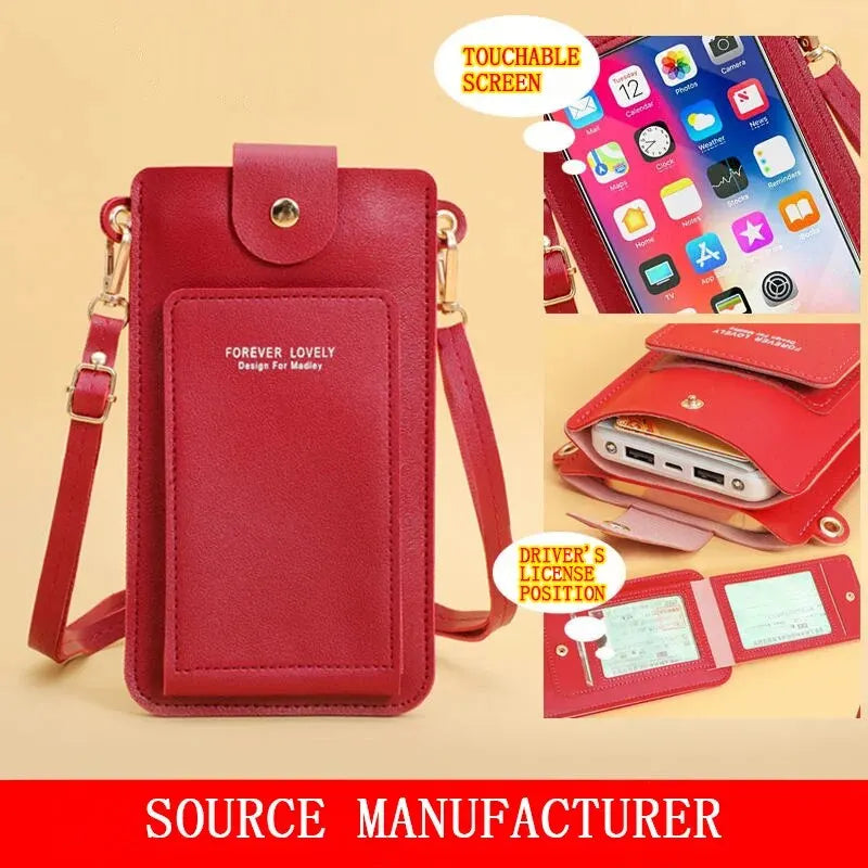 Soft Leather Wallets Touch Screen Cell Phone Shoulder Purse