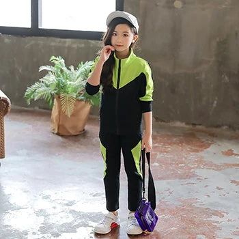 2025 New Spring Autumn Teen Girls Clothing Sets Fashion Zipper Sweatshirt + Pants 2Pcs Outfits Kids Tracksuit 4 6 8 10 12 Years