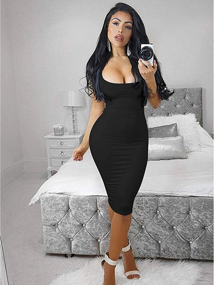 Women's Sexy Bodycon Tank Dress Sleeveless Basic Midi Club Dresses