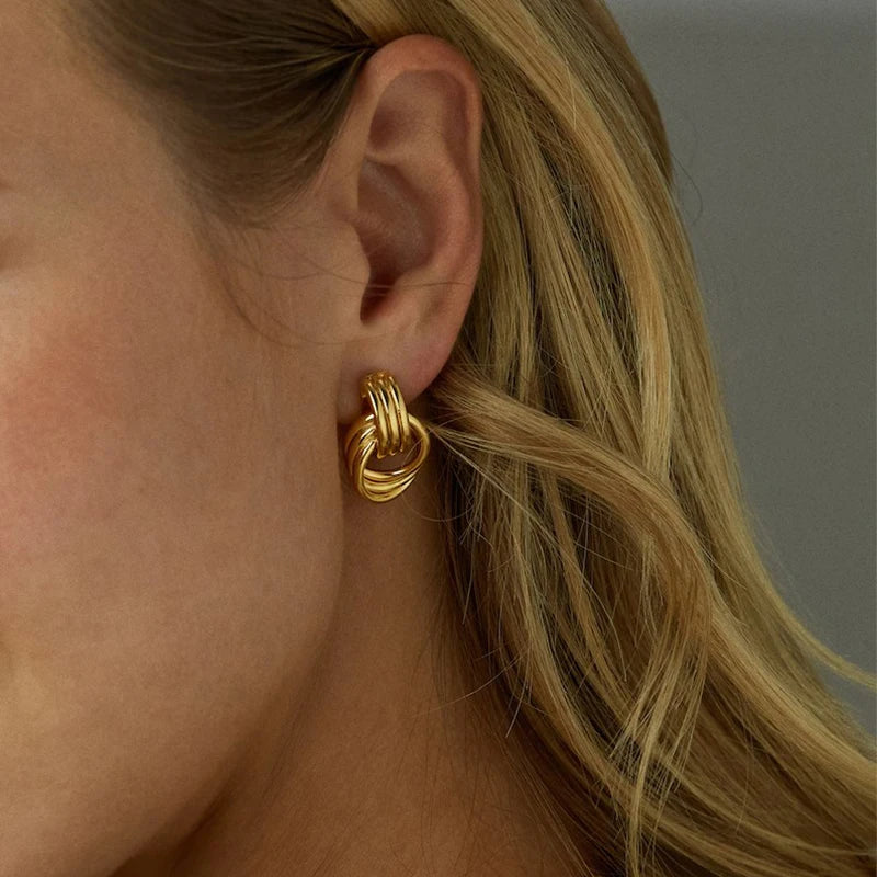 Three-Layer Textured Intersecting Knot Earring