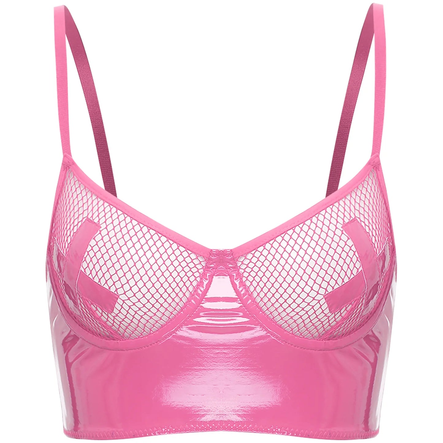 Womens Lingerie Fishnet Mesh Bra Bustier See Through Mesh Underwire Balconette Back Zipper Bras Sexy Push Up Wet Look Crop Top