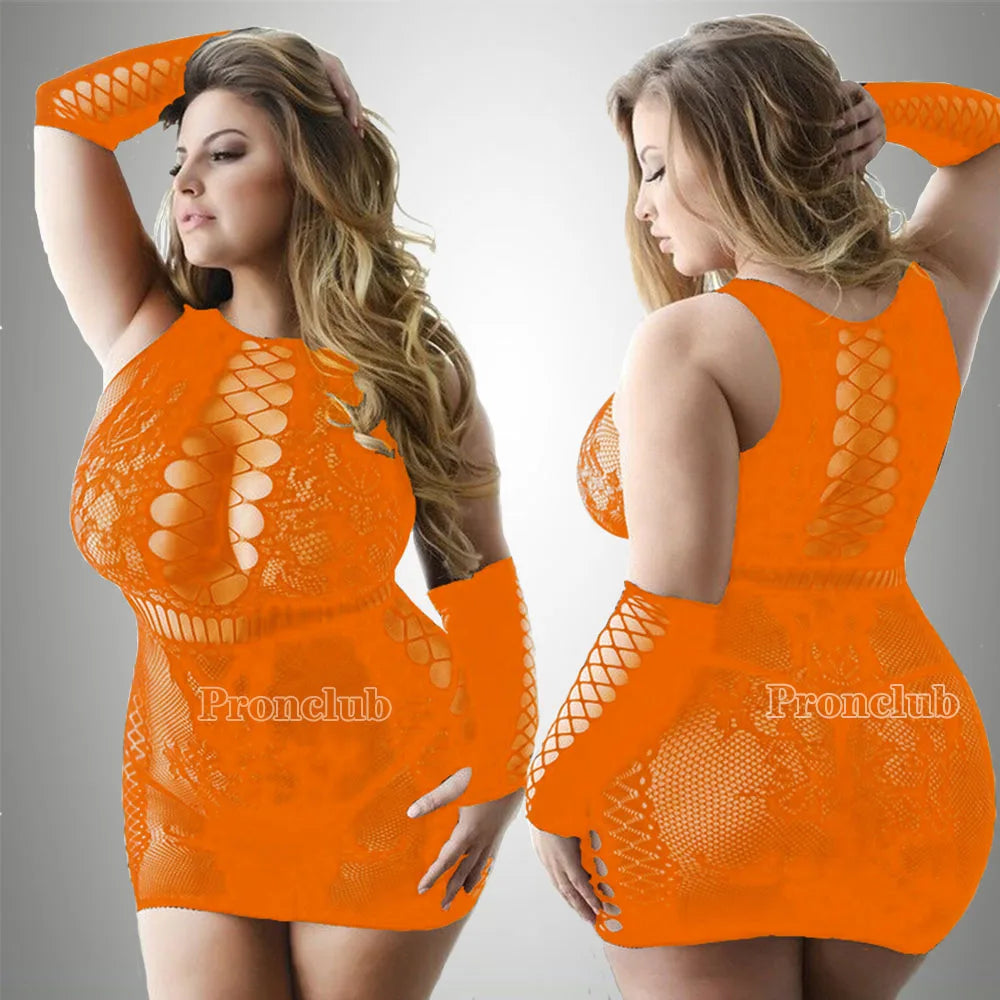Porno Plus Size Women Sexy Clubwear Tank Dresses Sleeveless Fishnet Bodycon Night Hot Transparent Dress Underwear Erotic