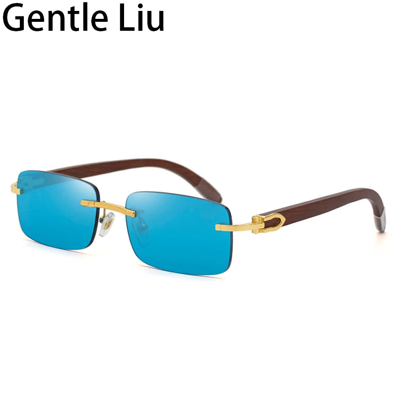 Natural Rimless Wooden Sunglasses Men Women 2025 Trendy Original Wood Sun Glasses for Male Retro Rectangle Eyewear Shades Uv400