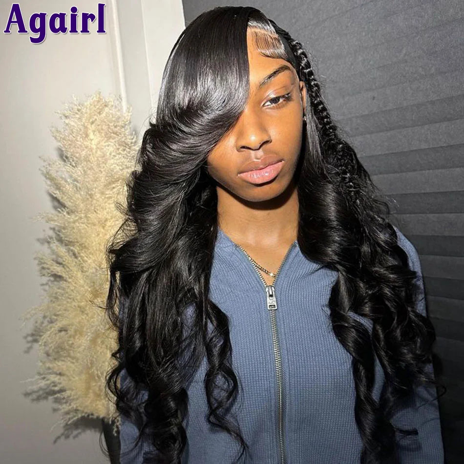 Multi Colored Lace Front Wig Body Wave Human Hair Blue With Red Green Highlight 6X4 Lace Closure Wigs For Women Pre Plucked 180%