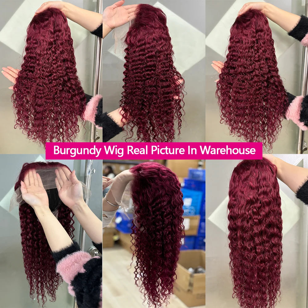 210 Density Burgundy 13x6 HD Lace Frontal Human Hair Wig 30Inch Water Wave Human Hair Wig 12A Ginger Lace Front Wig Human Hair