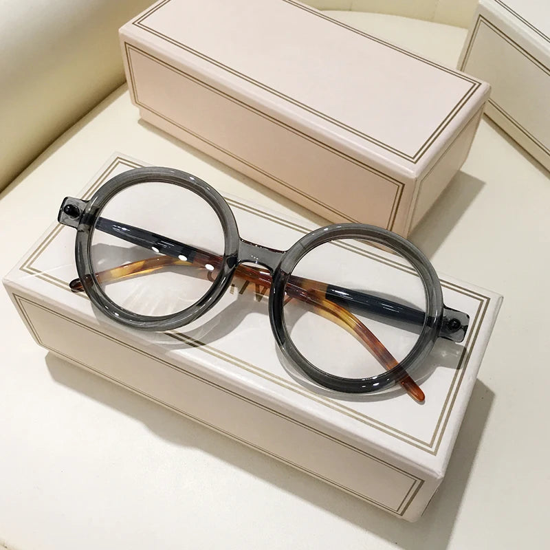 Retro Gray Pink Lens Round Sunglasses Women 2025 Brand Trendy Shiny Circle Frame Men Spectacle Plain Eyewear Shades Sun Glasses