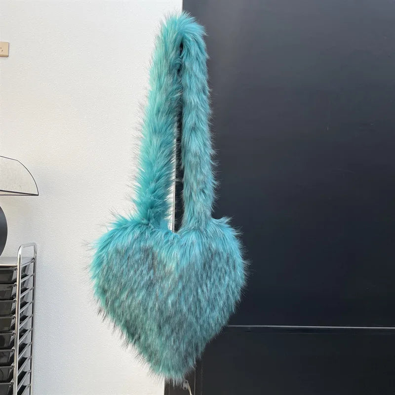 Fluffy Plush Heart Shaped Women bags
