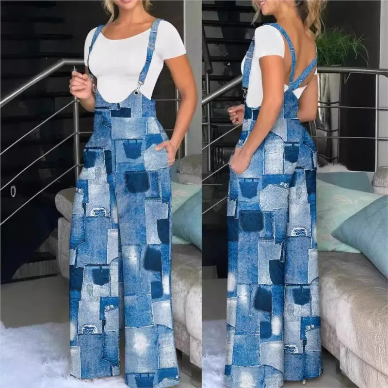 New Spring And Autumn Cute Style Fresh And Sweet Women's Lantern Pants Thin Women's Printed Jumpsuit Sleeveless With Pocket 2024