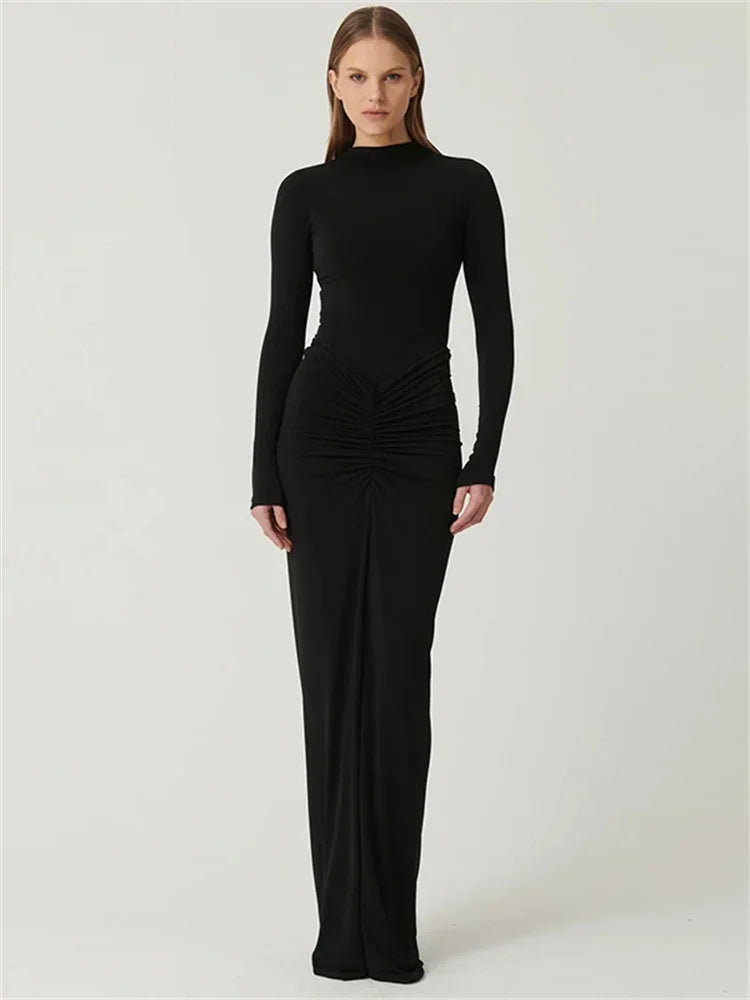 Tossy Pleated Fashion Patchwork Long Dress