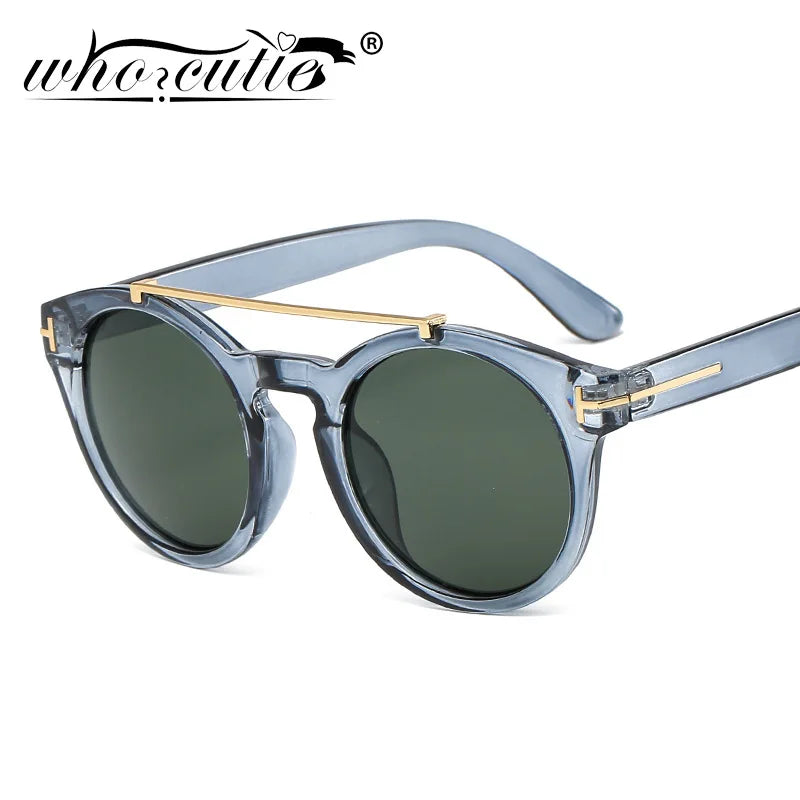 Trendy Retro Round Rivet Sunglasses Women 2025 Brand Double Bridge Shade Eyewear Colorful Lens Gray Yellow Frame Men Sun Glasses