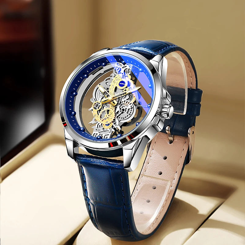 TPW Hot Trendy Fashion Wholesale Men Golden Skeleton Automatic Quartz Wrist Watches Luxury 2024