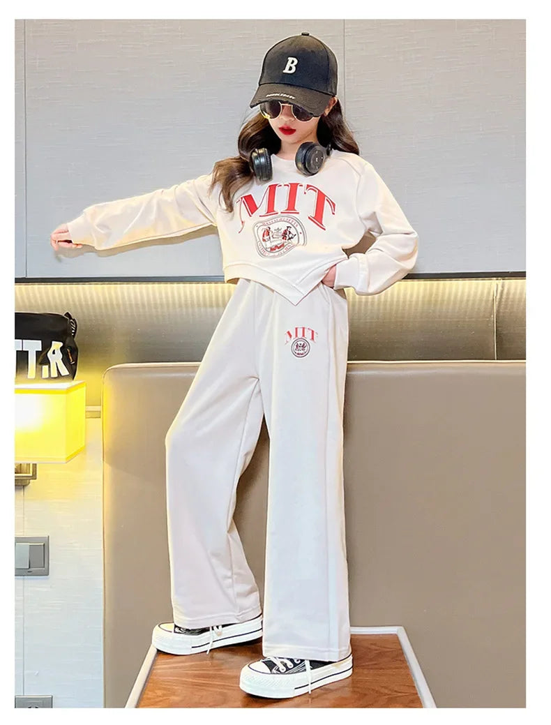 2025 autumn spring kid Girls Clothes Suit Child irregular letter sweatshirt t-shirt top and loose pant Tracksuit 4 8 10 12 year