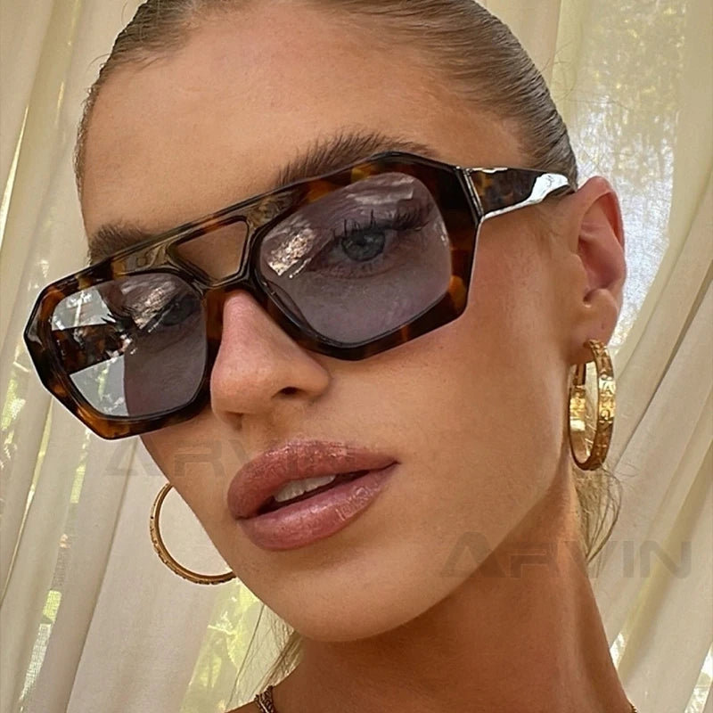 Vintage Square Sunglasses Thick Frame Double Bridge
