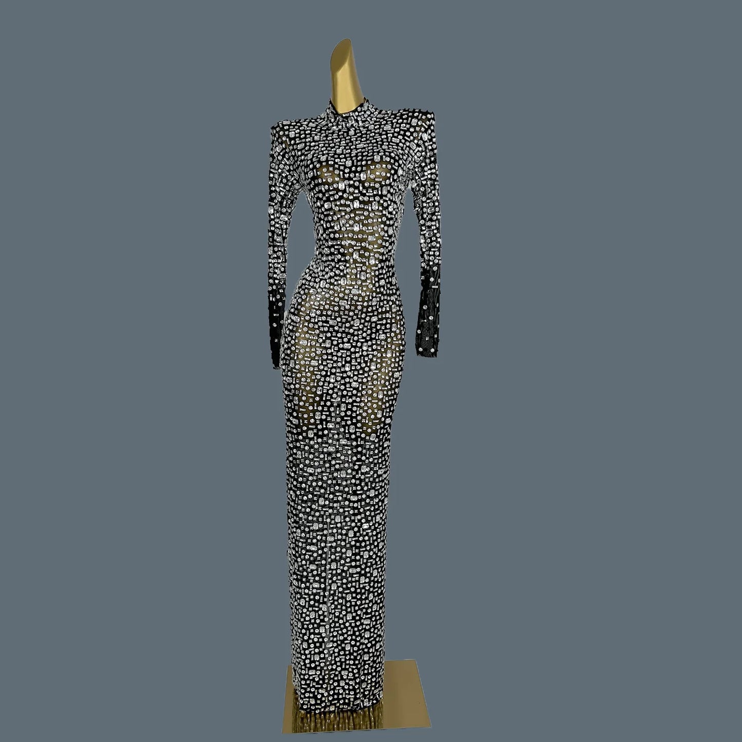 Stunning Evening Gown Long Dress Birthday Celebrate Luxurious Costume Sparkly Big Rhinestone Dancer Flashing Party Dress Gesebei