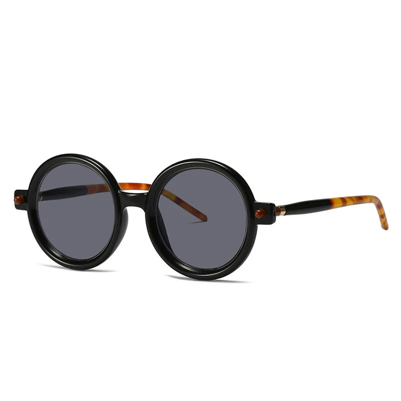 Retro Gray Pink Lens Round Sunglasses Women 2025 Brand Trendy Shiny Circle Frame Men Spectacle Plain Eyewear Shades Sun Glasses