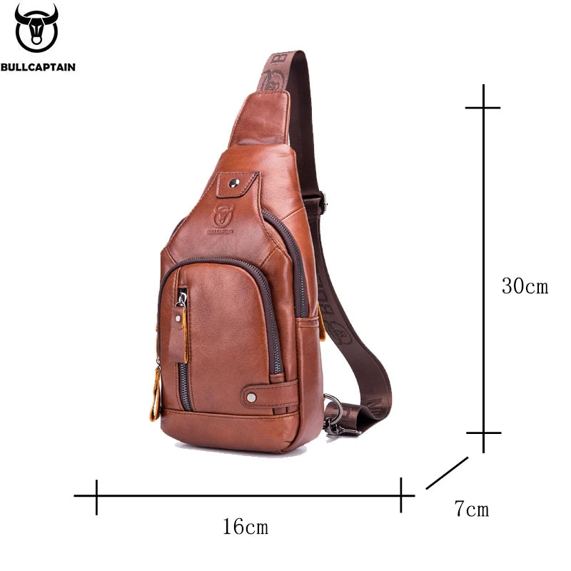 Bullcaptain Men's Leather Chest Bag