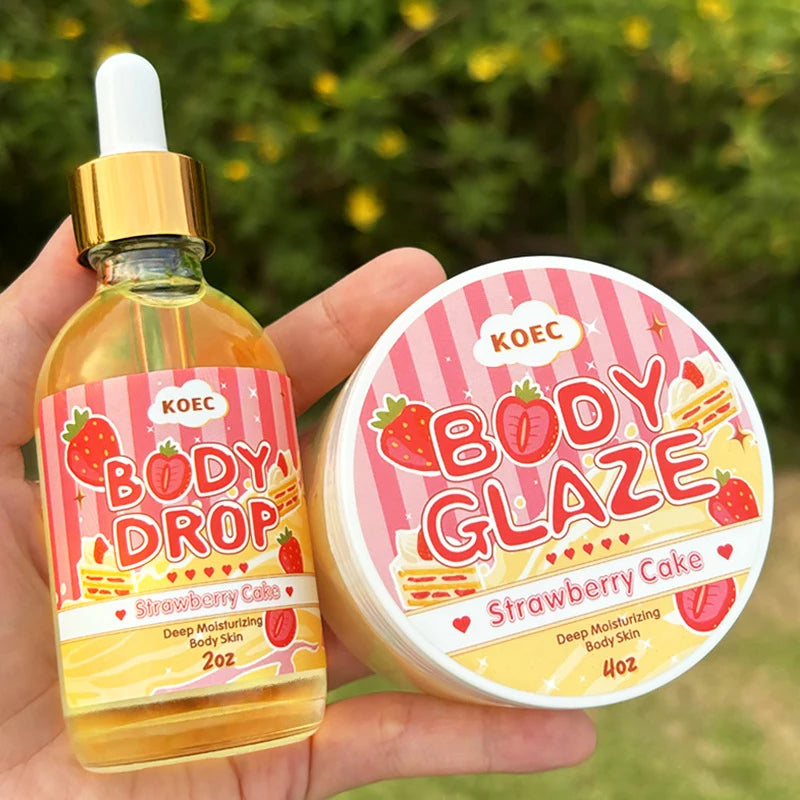 Strawberry Body Cream& Oil Set Moisturizing Nourishing Hydrating Body Lotion Essential Body Glaze Vanilla Fragrance Massage Oil
