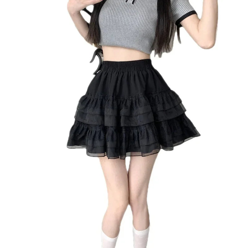 Plus Size Plus Size Women's Lace Cake A- Skirt Summer 2023 New Style High-Waisted Mesh Skirt Puffy Skirt For Plus Size Girls
