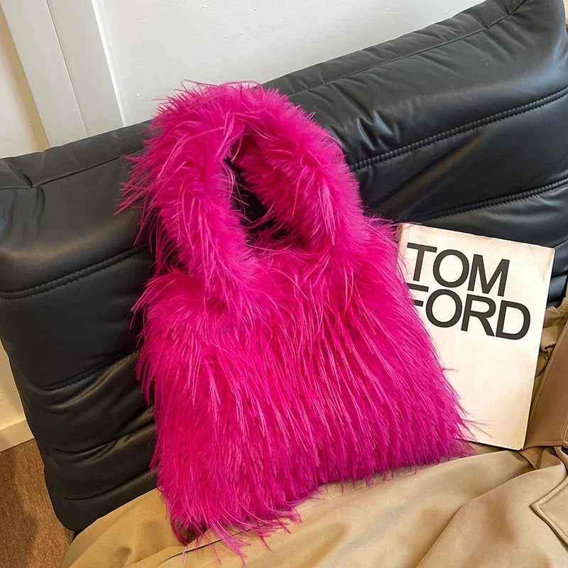 2025 NEW Wool Women's Plush Shoulder Bags Y2k Hot Faux Fur Lady Bag Large Capacity Fashion Female Furry Purse Tote Handbags