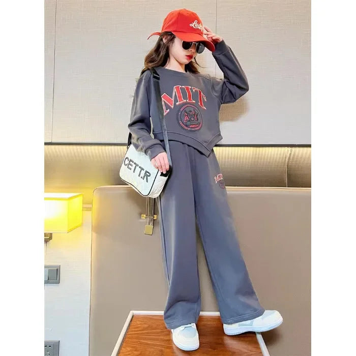 2025 autumn spring kid Girls Clothes Suit Child irregular letter sweatshirt t-shirt top and loose pant Tracksuit 4 8 10 12 year