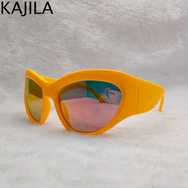 Cyber Y2K Punk Sport Cat Eye Sunglasses Women 2025 Luxury Brand Retro 2000's Wrap Around Sun Glasses Lady UV400 Eyewear Shades