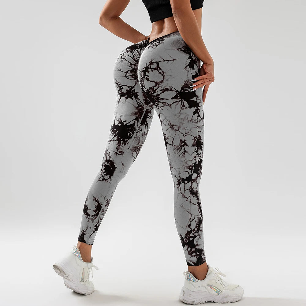 FITTOO V-Buttocks Leggings Women's Tie Dye Scrunch Butt Yoga Pants Fitness Athletic Sexy Gym Suit Female Clothing Sport Tights