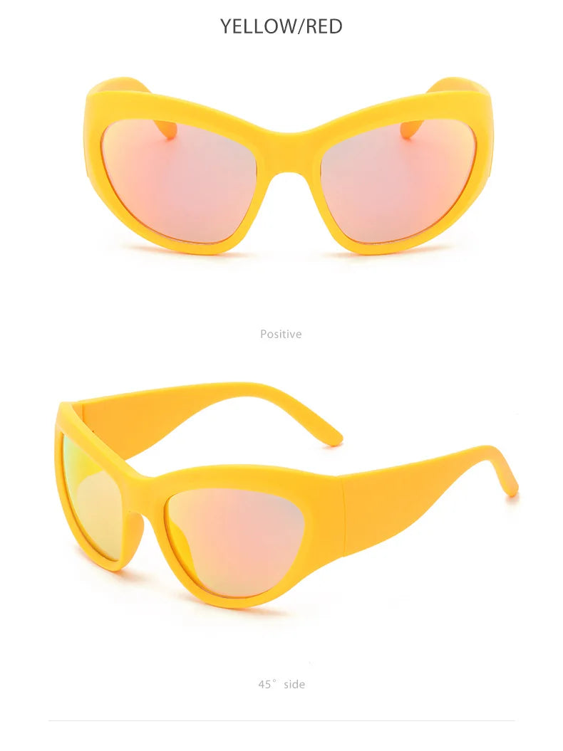 Cyber Y2K Punk Sport Cat Eye Sunglasses Women 2025 Luxury Brand Retro 2000's Wrap Around Sun Glasses Lady UV400 Eyewear Shades