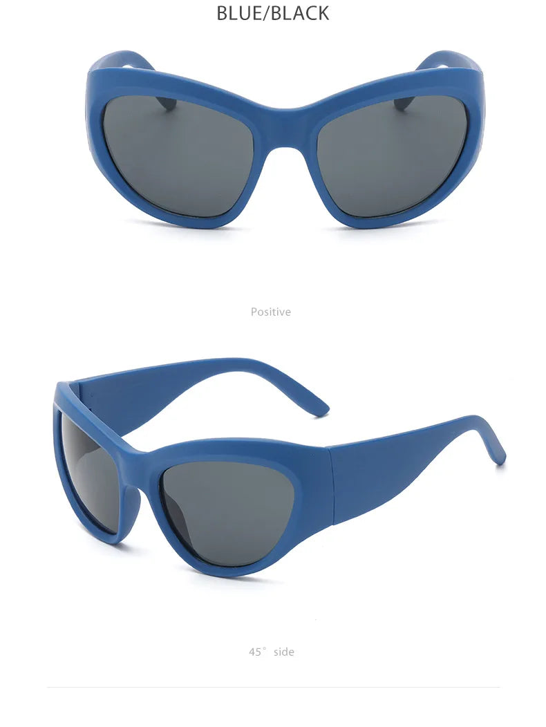 Cyber Y2K Punk Sport Cat Eye Sunglasses Women 2025 Luxury Brand Retro 2000's Wrap Around Sun Glasses Lady UV400 Eyewear Shades