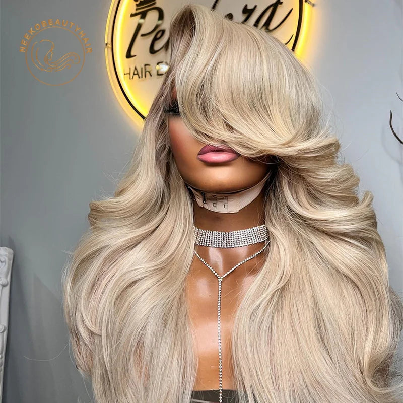 Platinum Ash Blonde Colored Lace Front Human Hair Wig Wavy Pre Plucked Ash Grey Hair Transparent Lace Frontal Wigs For Women