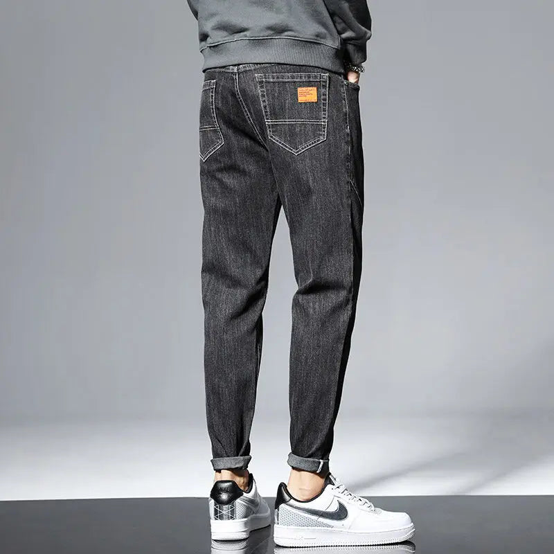 Slim Boys Blue Jeans, Black Men's Fashion Casual Trousers, Gray Denim Pants, Asian Size 28-38, Men Jean