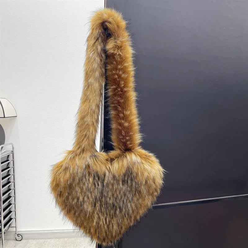 Fluffy Plush Heart Shaped Women bags