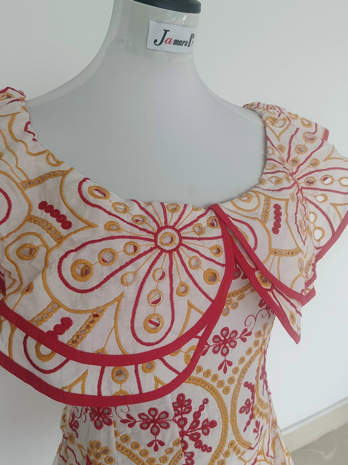 JAMERARY Women Dress Summer Runway Cut Out Double Layer Ruffles Embroidery Elastic Waist Short Party Vestidos Holiday Beach Wear