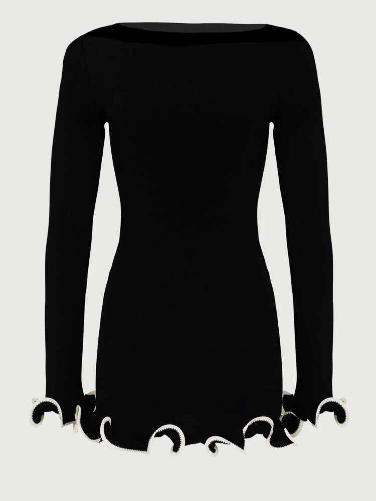 Knit Mini Dress Ruffled Summer High Waist