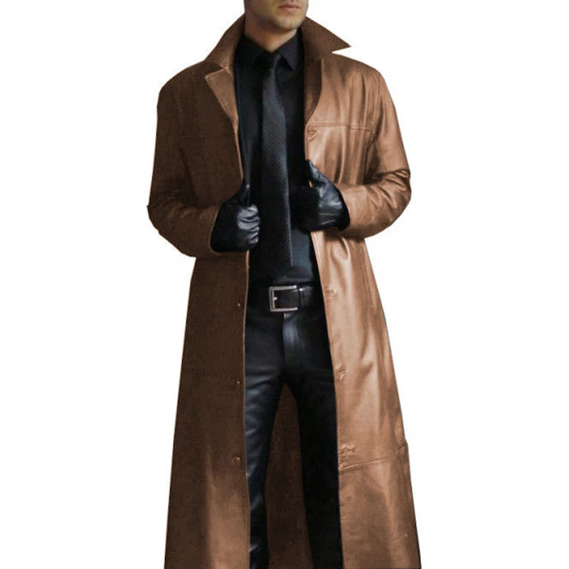 Men's Faux Leather Trench Coat