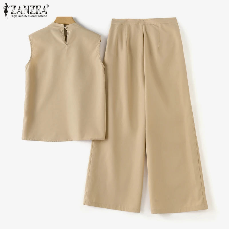 Elegant Chic Women's 2 Pieces Sets ZANZEA Woman 2025 Tracksuits Fashion 2pcs Outfits Suits Tank Tops and Wide Leg Pants Sets