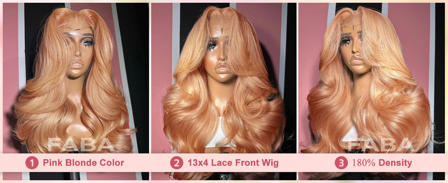 FABA Baby Pink Lace Front Human Hair Wig Body Wave Human Hair Wigs 13x4 Lace Frontal Wig Human Hair with Baby Hair For Women