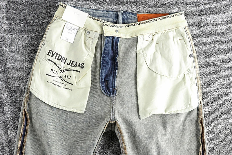 13oz Embroidery Light Blue Washed Denim Jeans for Men 2025 Spring Fashion Fit Straight Pants Clothes Youth Male Casual Trousers