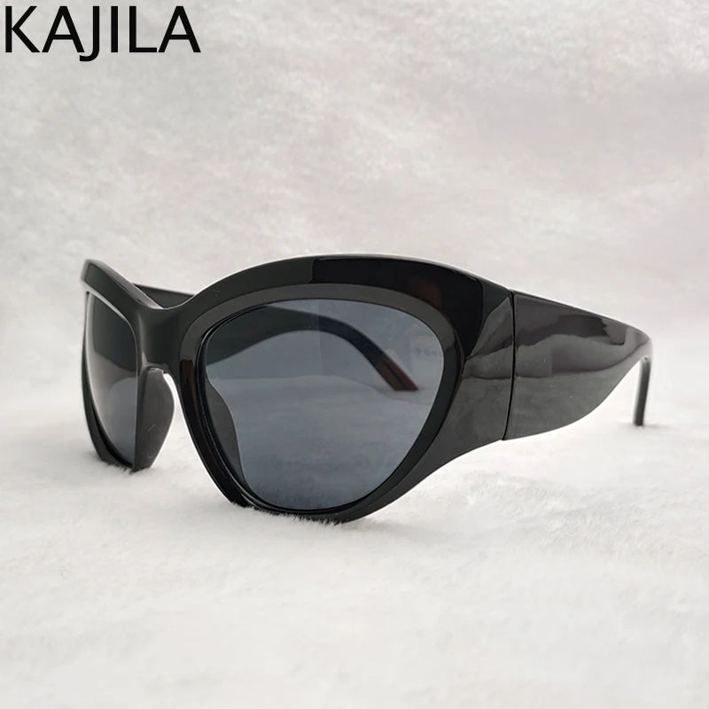 Cyber Y2K Punk Sport Cat Eye Sunglasses Women 2025 Luxury Brand Retro 2000's Wrap Around Sun Glasses Lady UV400 Eyewear Shades