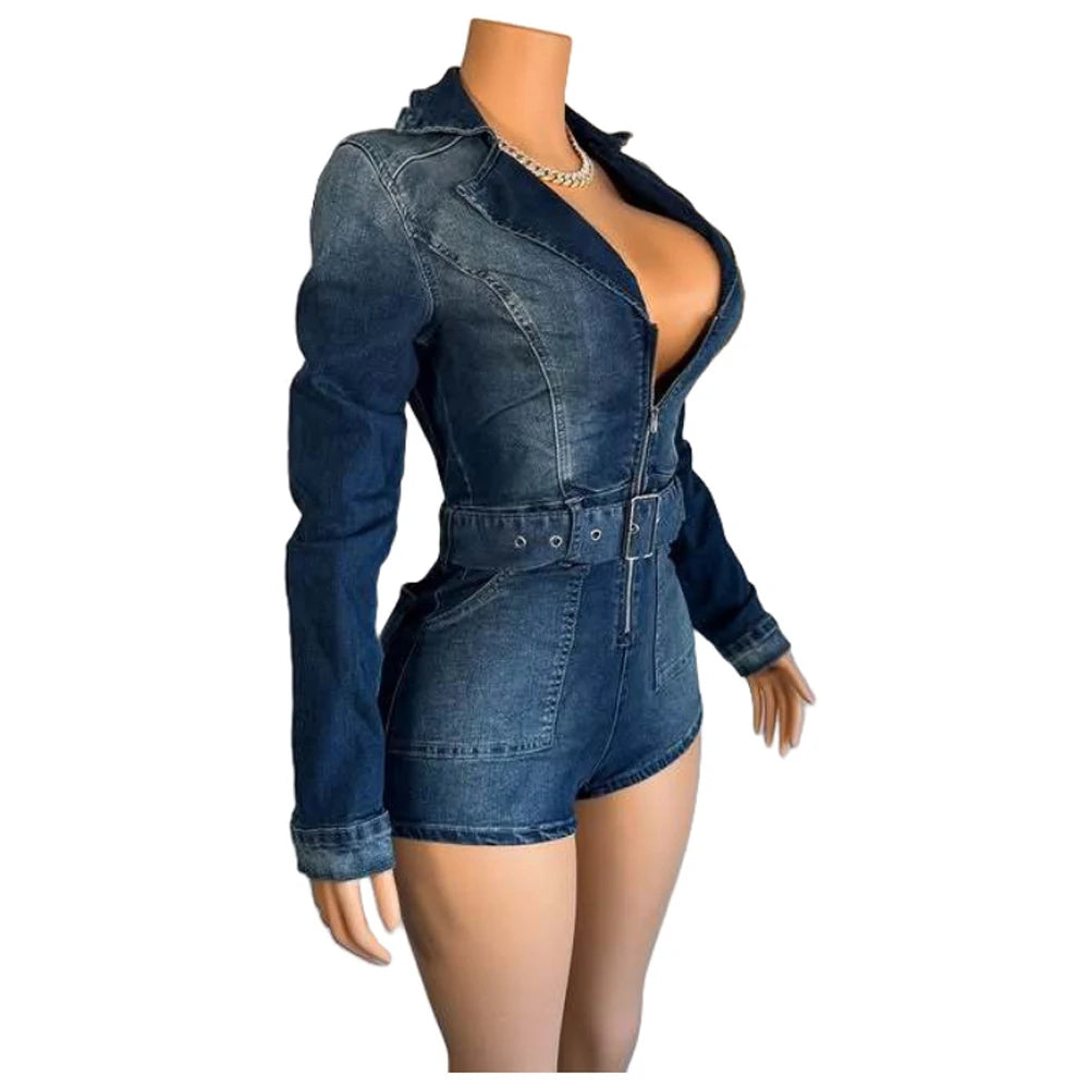 Lady Denim Long Sleeve Romper Streetwear Sexy New Arrivals 2025 Spring