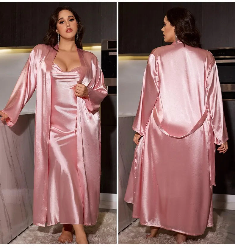 Plus Size 5XL Wedding Long Robe Dresings Gown Kimono Bathrobe Sleepwear Casual Women Homewear Silky Satin Nightgown Lingerie