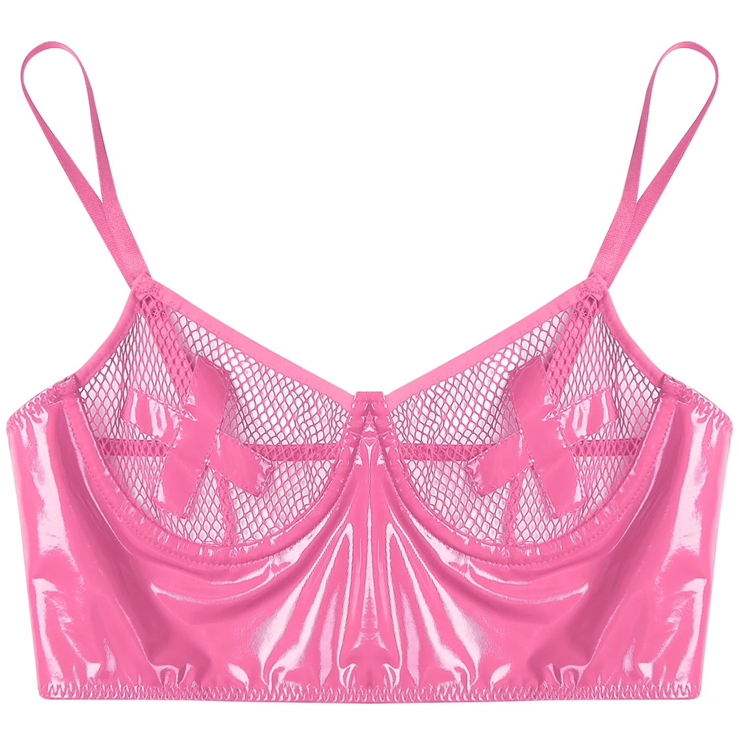 Womens Lingerie Fishnet Mesh Bra Bustier See Through Mesh Underwire Balconette Back Zipper Bras Sexy Push Up Wet Look Crop Top