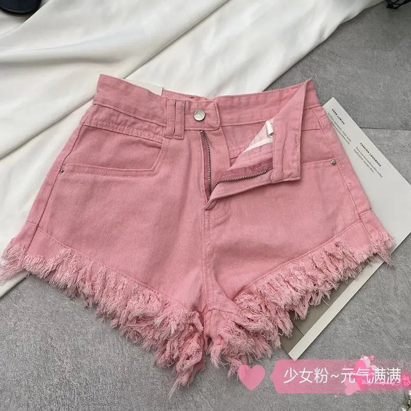 2025 High-waisted Slim Tassel White Denim Raw Shorts Summer 2024 Hot Girl Design New Womens Jean Shorts Шорти